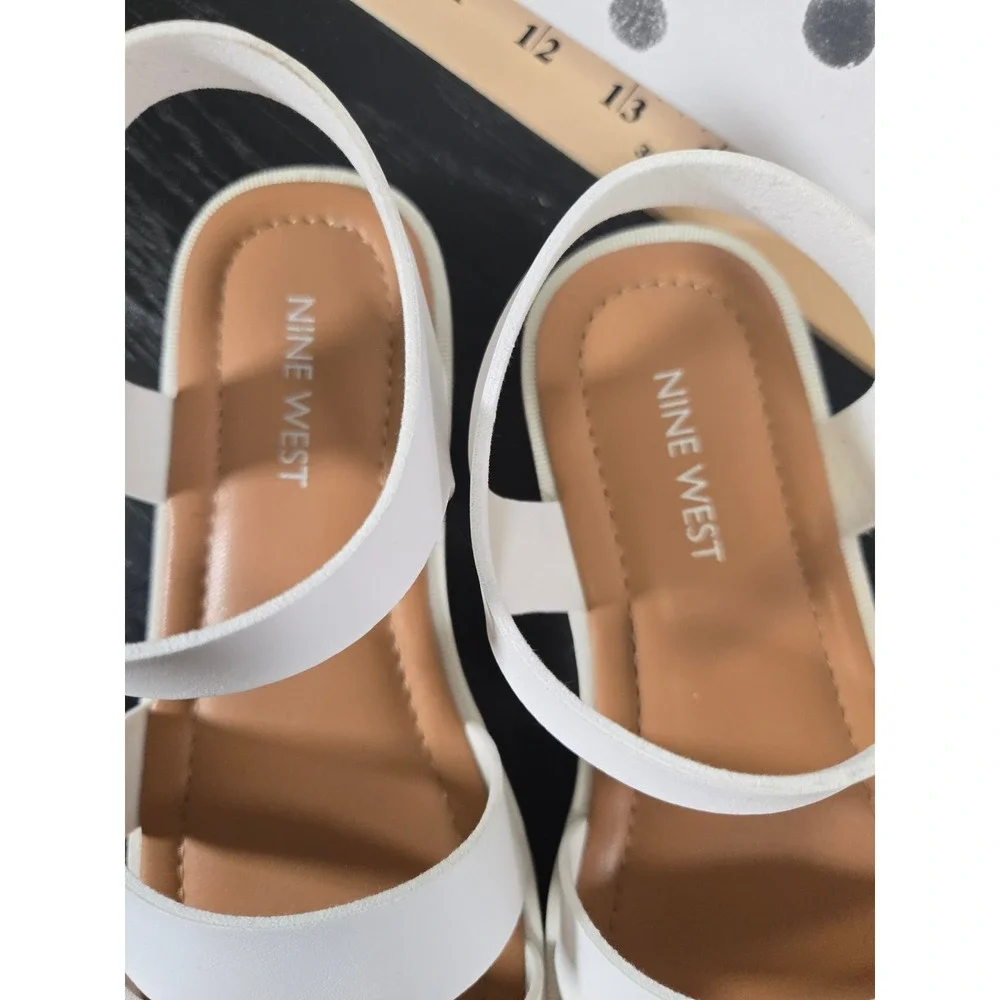 Nine West Kids White Triple Strap Logo Plate Buckle Sandals Size 3